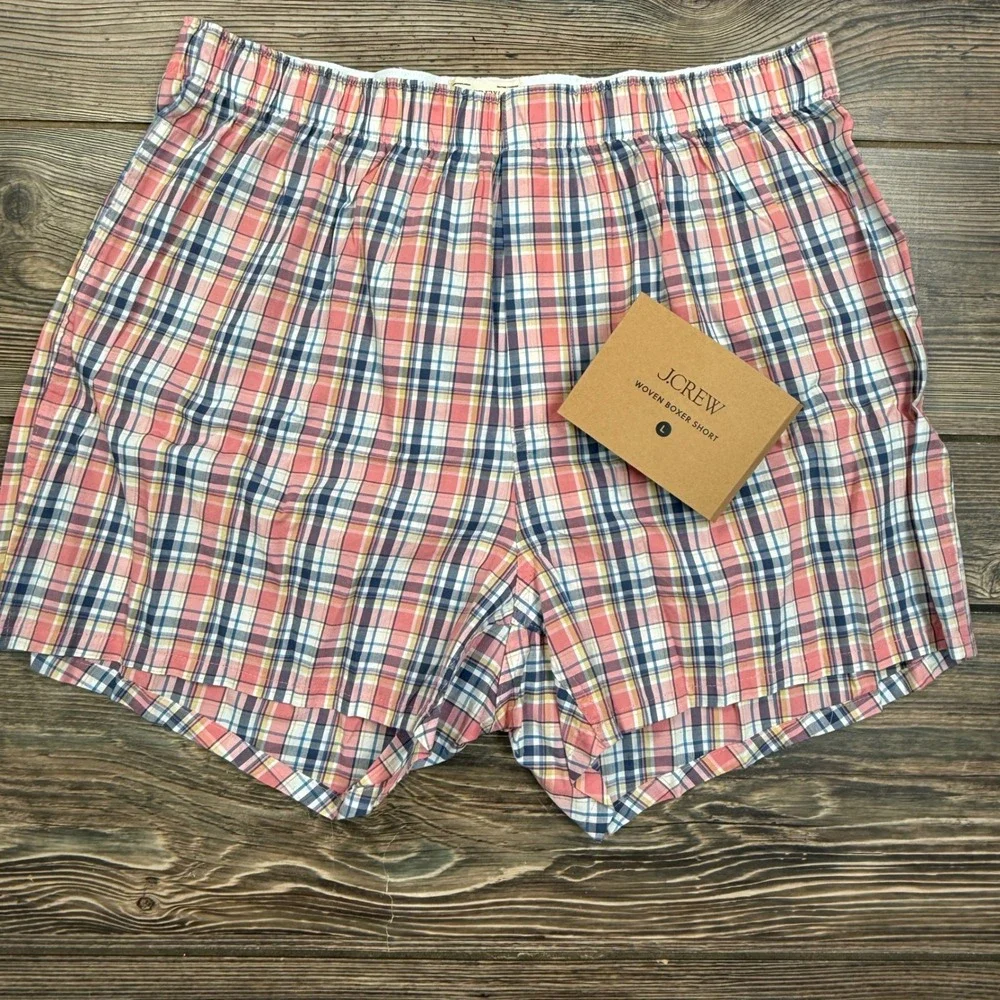 J.Crew Mens Size Large Woven Boxer Short Pink Blue Yellow Plaid CT735 New